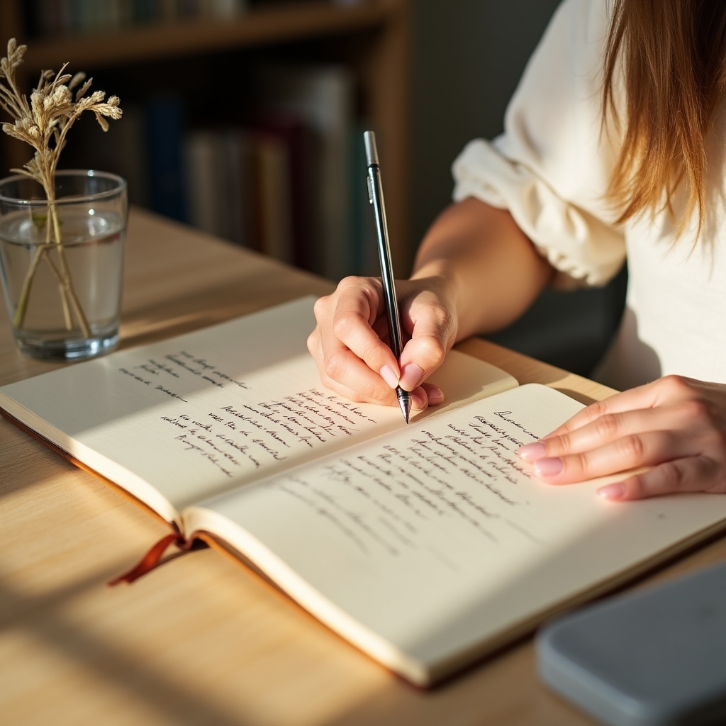 Persona practicando journaling guiado en taller