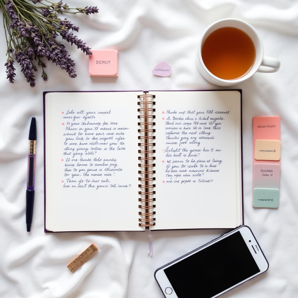 Cuaderno de journaling con ejercicios de autoconocimiento
