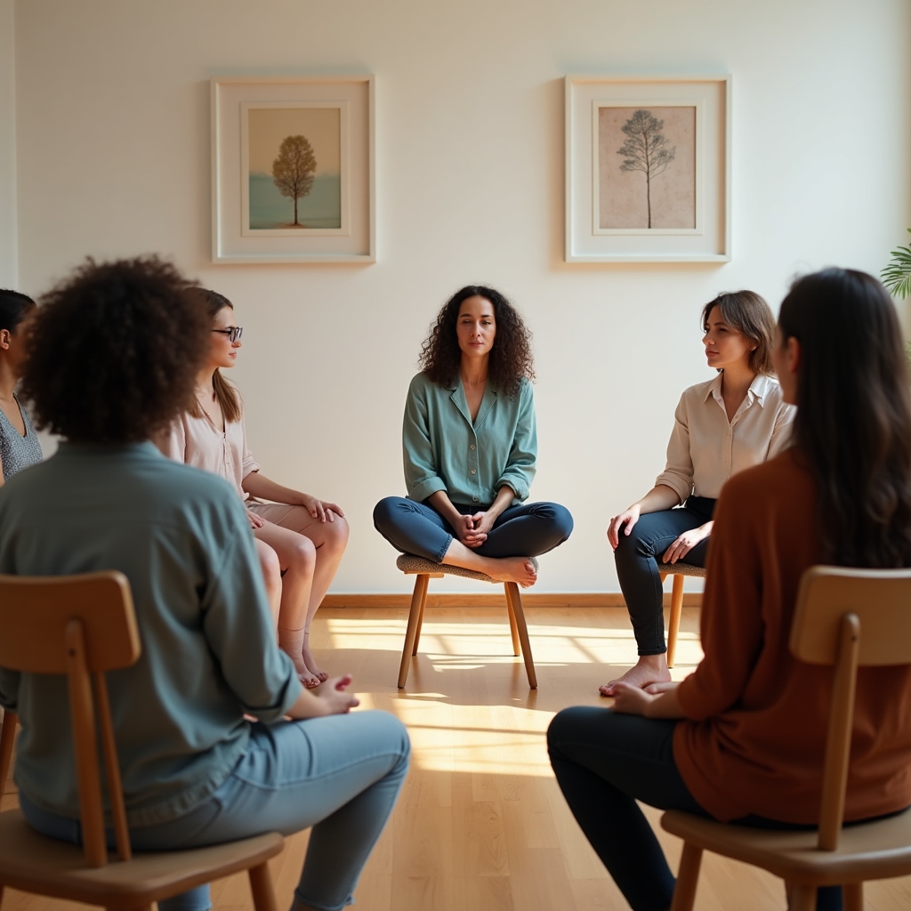 Sesión grupal de taller emocional en círculo